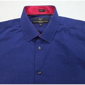 Versace Shirt Mens L 16.5 Button-Up Long Sleeve Individual Sewn Dots Blue Red